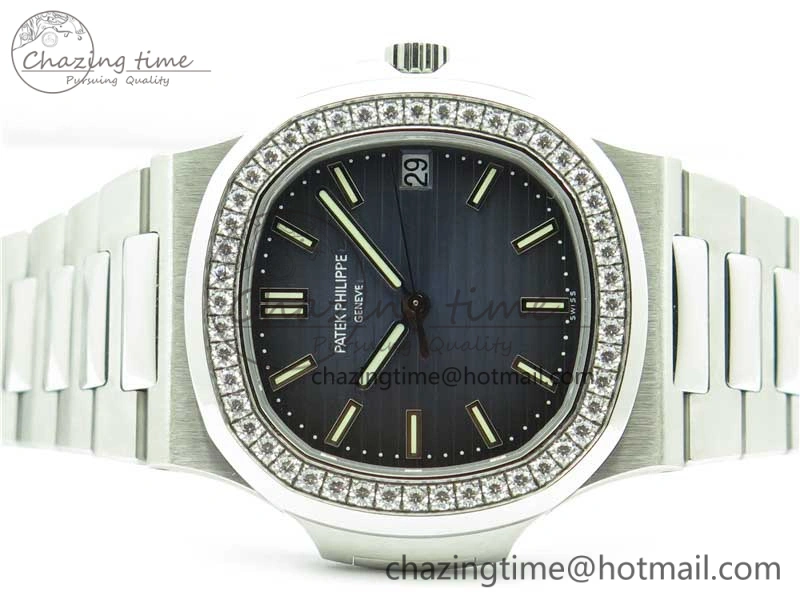 WaterResistant Nautilus 5711 1A PPF 1:1 Best Edition Blue Dial Diamonds Bezel on SS Bracelet 324CS (Free box) V 8918
