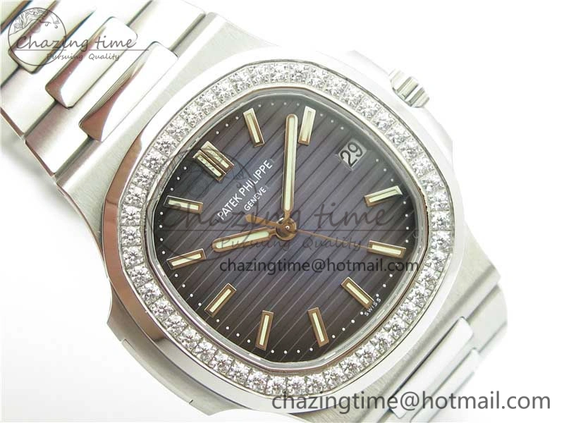 WaterResistant Nautilus 5711 1A PPF 1:1 Best Edition Blue Dial Diamonds Bezel on SS Bracelet 324CS (Free box) V 8918