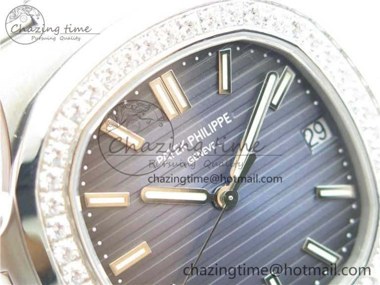 WaterResistant Nautilus 5711 1A PPF 1:1 Best Edition Blue Dial Diamonds Bezel on SS Bracelet 324CS (Free box) V 8918