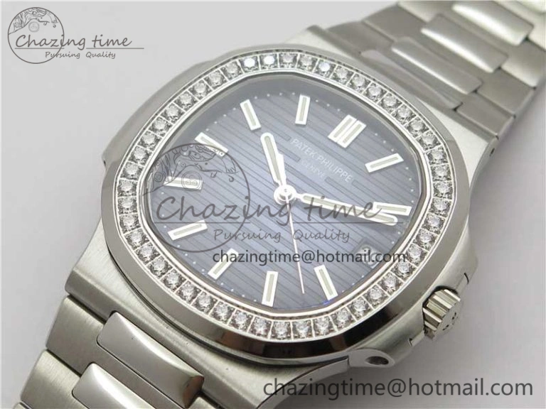 WaterResistant Nautilus 5711 1A PPF 1:1 Best Edition Blue Dial Diamonds Bezel on SS Bracelet 324CS (Free box) V 8918