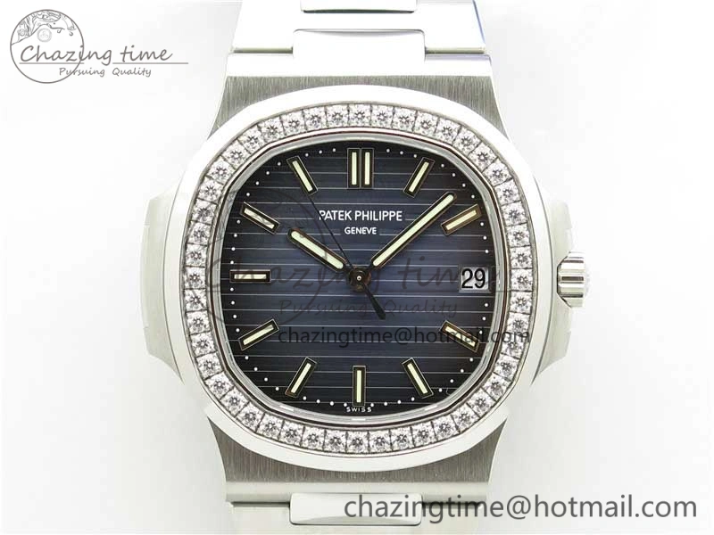 WaterResistant Nautilus 5711 1A PPF 1:1 Best Edition Blue Dial Diamonds Bezel on SS Bracelet 324CS (Free box) V 8918
