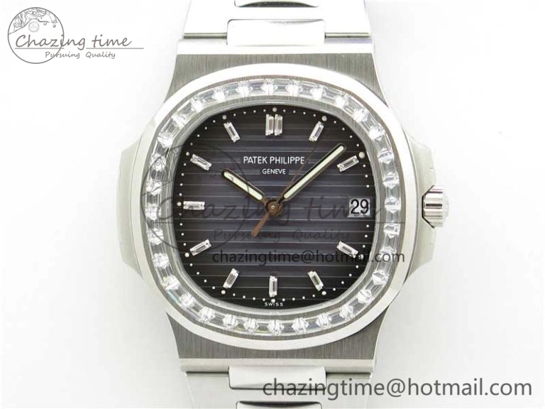 Nautilus 5711 1A PPF 1:1 Best Edition Blue Dial Diamonds Bezel on SS Bracelet 324CS (Free box) V Upgraded 8896