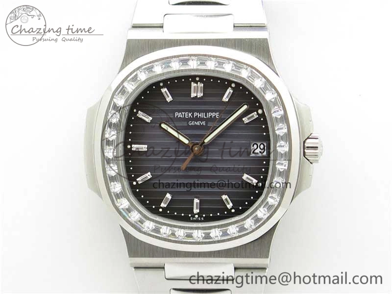 Nautilus 5711 1A PPF 1:1 Best Edition Blue Dial Diamonds Bezel on SS Bracelet 324CS (Free box) V Upgraded 8896