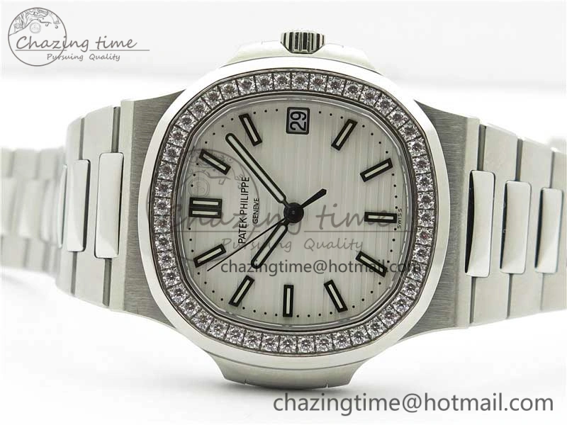 Minimalist Nautilus 5711 1A PPF 1:1 Best Edition White Dial Diamonds Bezel on SS Bracelet 324CS (Free box) V 8919