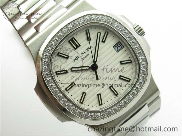 Minimalist Nautilus 5711 1A PPF 1:1 Best Edition White Dial Diamonds Bezel on SS Bracelet 324CS (Free box) V 8919