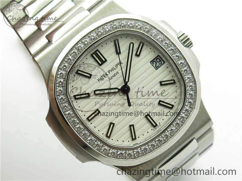 Minimalist Nautilus 5711 1A PPF 1:1 Best Edition White Dial Diamonds Bezel on SS Bracelet 324CS (Free box) V 8919