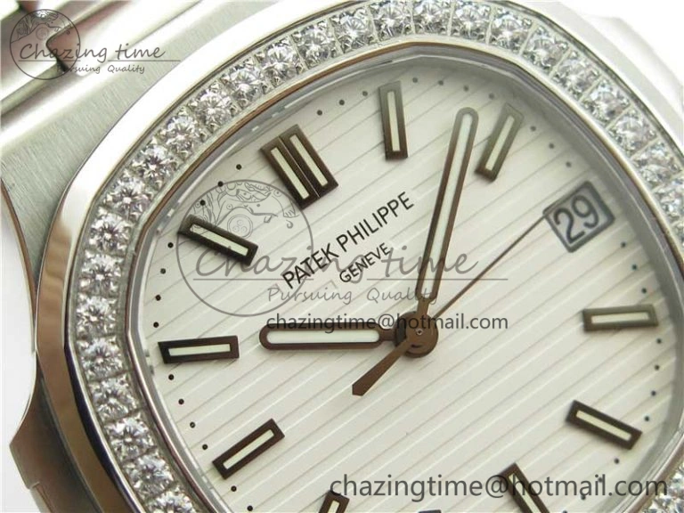 Minimalist Nautilus 5711 1A PPF 1:1 Best Edition White Dial Diamonds Bezel on SS Bracelet 324CS (Free box) V 8919