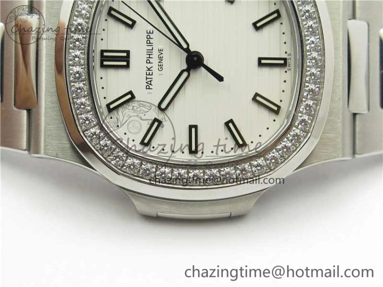 Minimalist Nautilus 5711 1A PPF 1:1 Best Edition White Dial Diamonds Bezel on SS Bracelet 324CS (Free box) V 8919