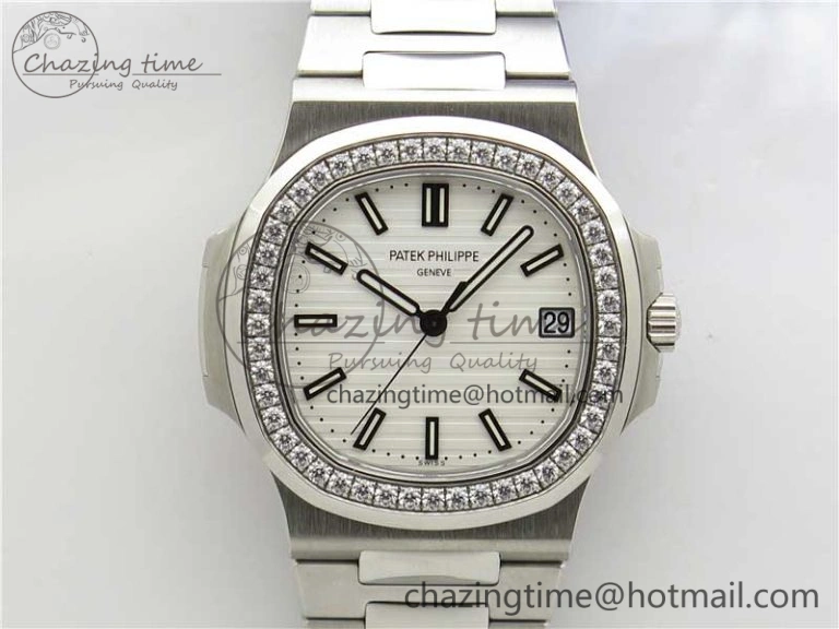 Minimalist Nautilus 5711 1A PPF 1:1 Best Edition White Dial Diamonds Bezel on SS Bracelet 324CS (Free box) V 8919