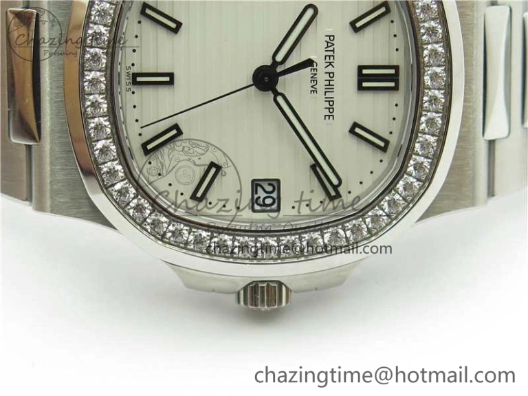 Minimalist Nautilus 5711 1A PPF 1:1 Best Edition White Dial Diamonds Bezel on SS Bracelet 324CS (Free box) V 8919