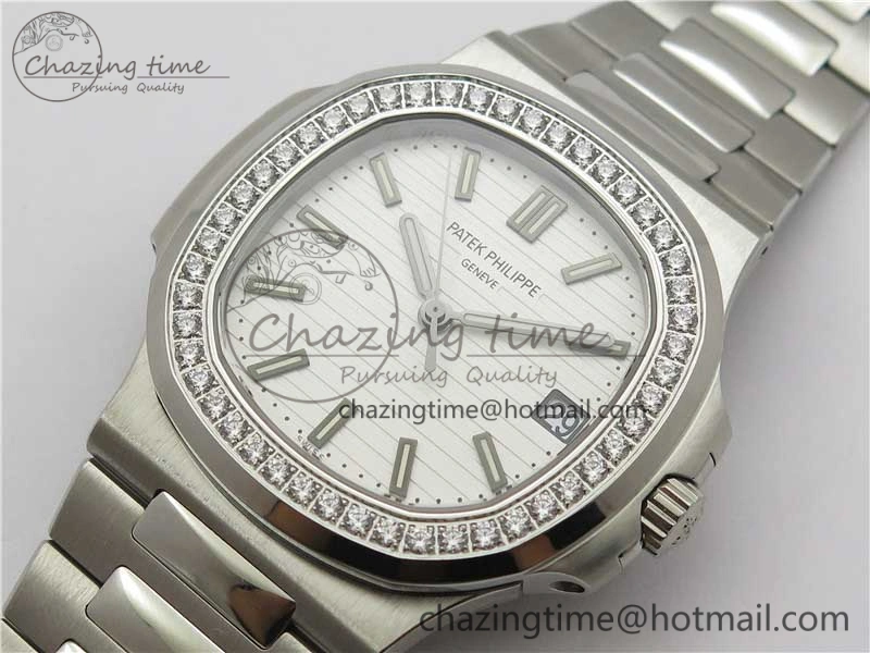 Minimalist Nautilus 5711 1A PPF 1:1 Best Edition White Dial Diamonds Bezel on SS Bracelet 324CS (Free box) V 8919