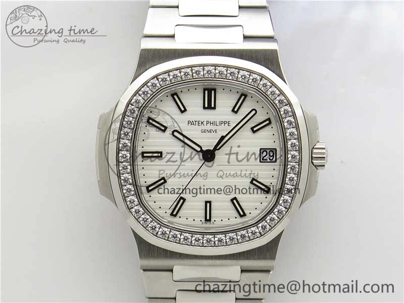 Minimalist Nautilus 5711 1A PPF 1:1 Best Edition White Dial Diamonds Bezel on SS Bracelet 324CS (Free box) V 8919