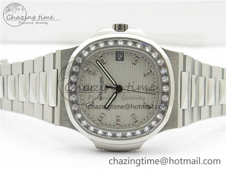 EasyMatch Nautilus 5711 1A PPF 1:1 Best Edition White Dial Diamonds Bezel on SS Bracelet 324CS (Free box) V 8898