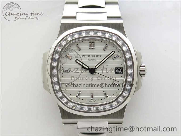 EasyMatch Nautilus 5711 1A PPF 1:1 Best Edition White Dial Diamonds Bezel on SS Bracelet 324CS (Free box) V 8898
