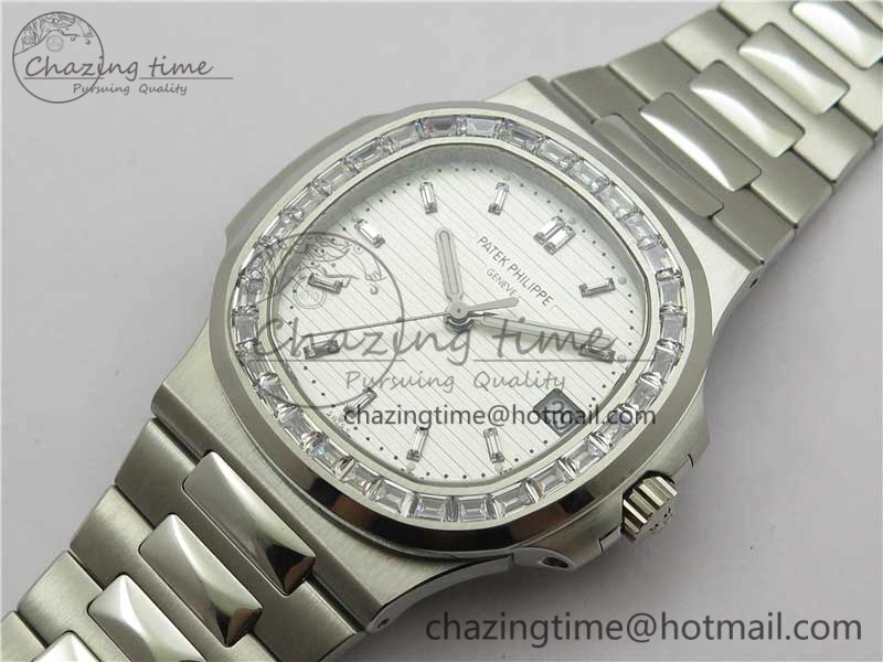 EasyMatch Nautilus 5711 1A PPF 1:1 Best Edition White Dial Diamonds Bezel on SS Bracelet 324CS (Free box) V 8898