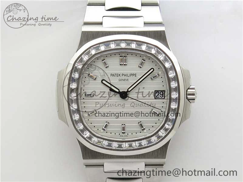 EasyMatch Nautilus 5711 1A PPF 1:1 Best Edition White Dial Diamonds Bezel on SS Bracelet 324CS (Free box) V 8898