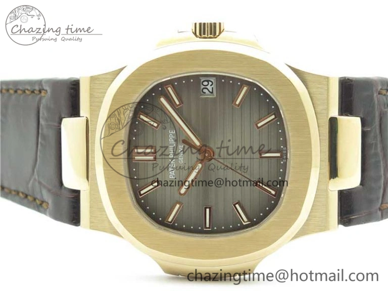 Sporty Nautilus 5711 1R PPF 1-1 Best Edition Gray Textured Dial on Brown Leather Strap 324CS (Free box) V 8933