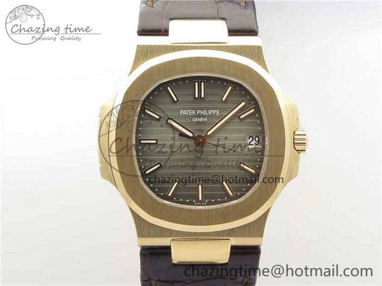 Sporty Nautilus 5711 1R PPF 1-1 Best Edition Gray Textured Dial on Brown Leather Strap 324CS (Free box) V 8933