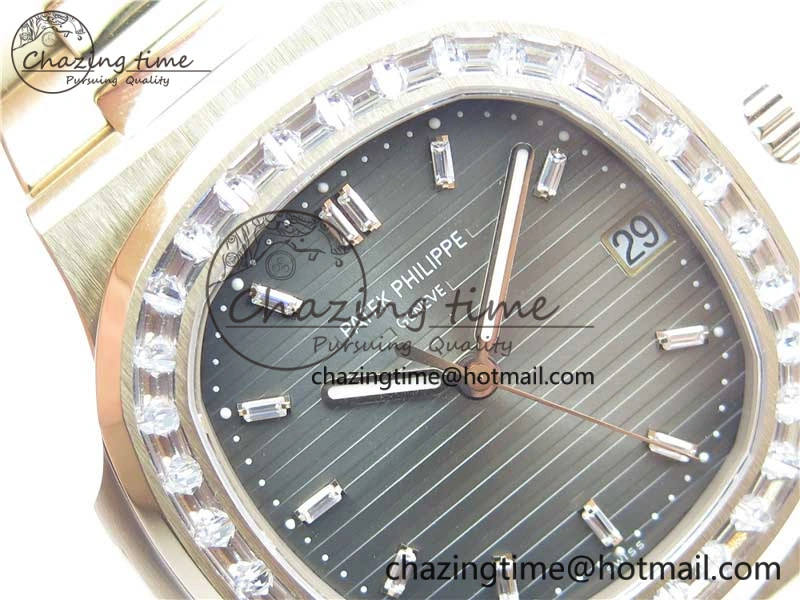Nautilus 5711 1R PPF 1:1 Best Edition Gray Dial Diamonds Bezel on RG Bracelet 324CS (Free box) V EasyMatch 8906