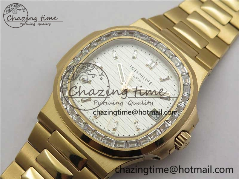 Soft Nautilus 5711 1R PPF 1:1 Best Edition White Dial Diamonds Bezel on RG Bracelet 324CS (Free box) V 8904