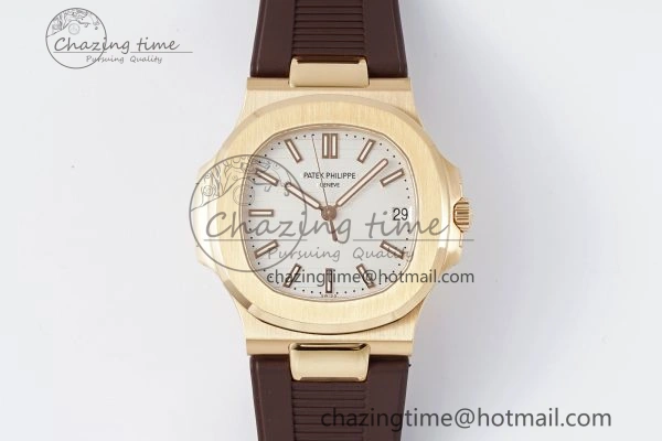 SunProtective Nautilus 5711 1R PPF 1:1 Best Edition White Textured Dial on Brown Rubber Strap 324CS V 8805