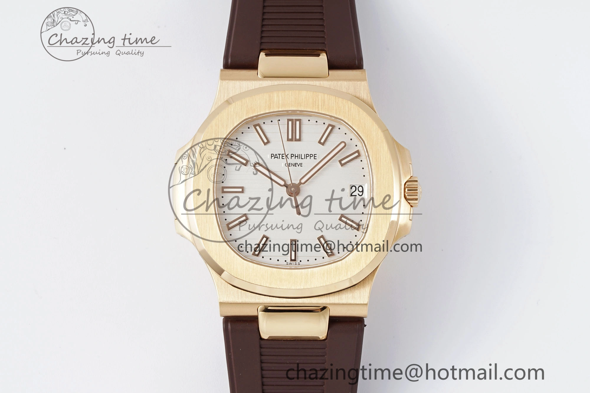 SunProtective Nautilus 5711 1R PPF 1:1 Best Edition White Textured Dial on Brown Rubber Strap 324CS V 8805