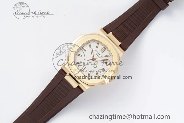 SunProtective Nautilus 5711 1R PPF 1:1 Best Edition White Textured Dial on Brown Rubber Strap 324CS V 8805
