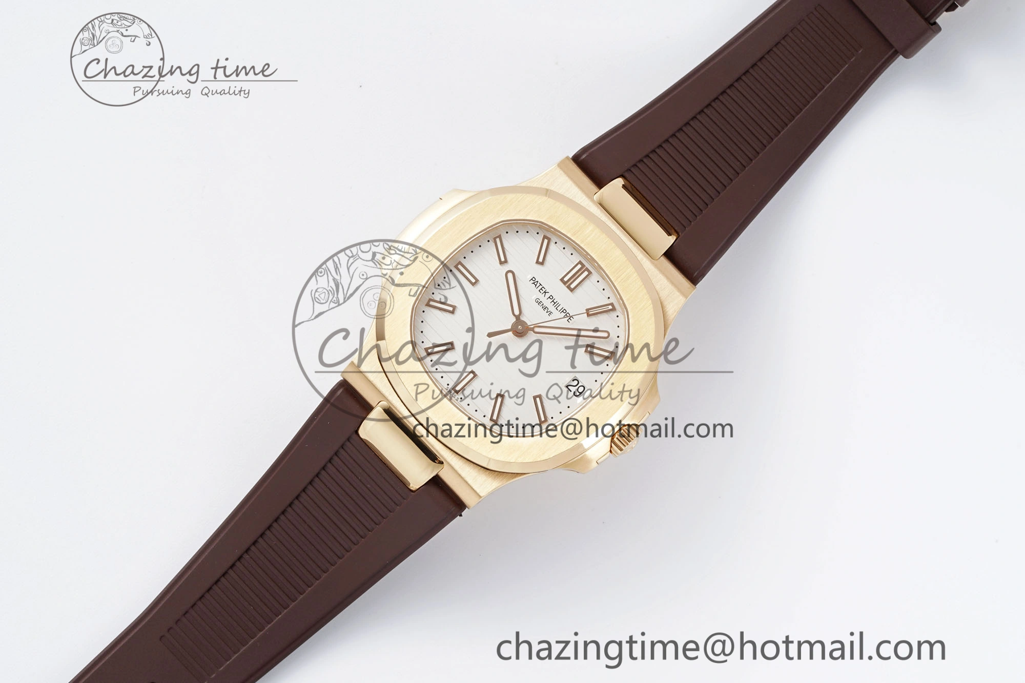 SunProtective Nautilus 5711 1R PPF 1:1 Best Edition White Textured Dial on Brown Rubber Strap 324CS V 8805