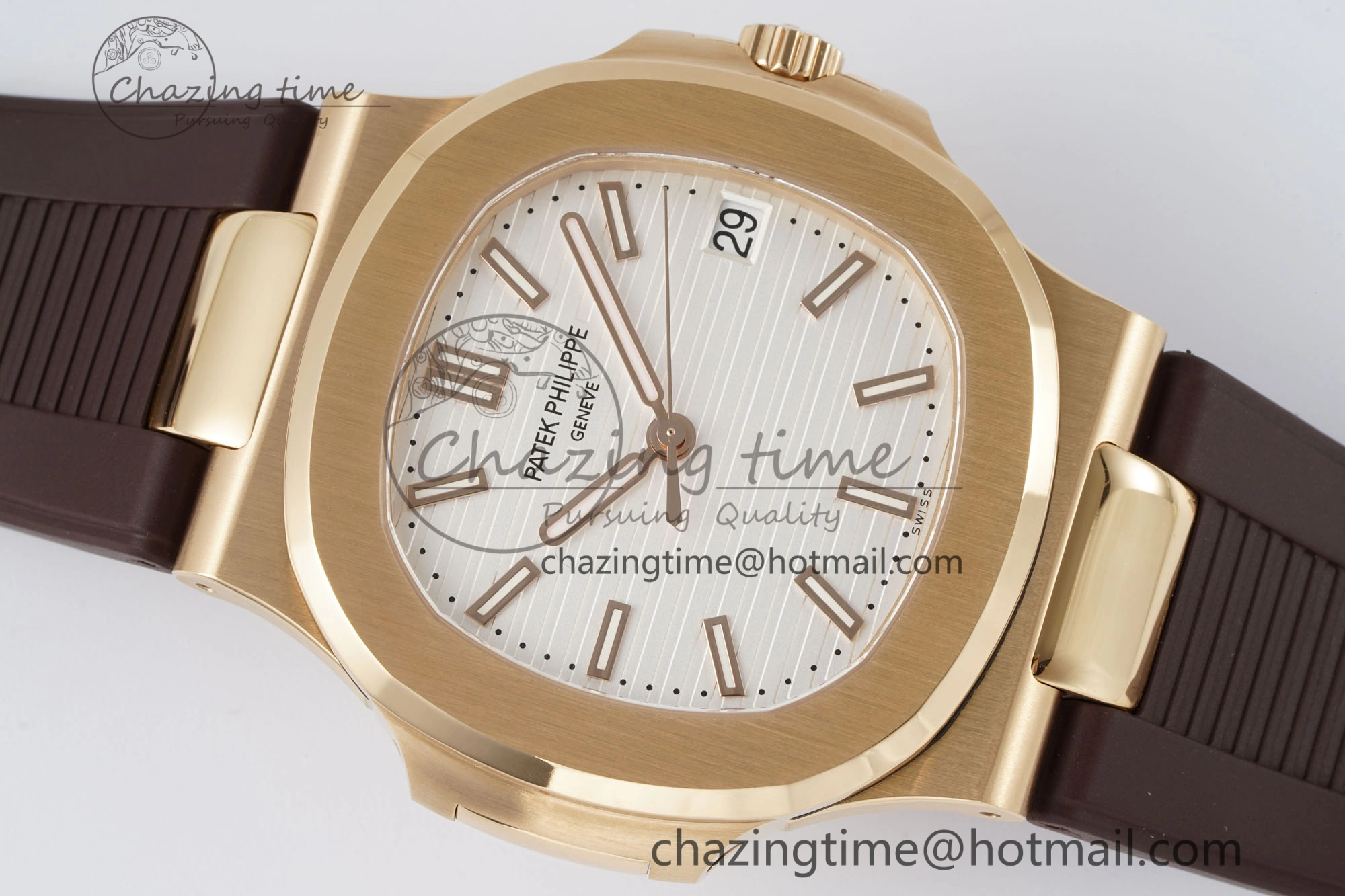 SunProtective Nautilus 5711 1R PPF 1:1 Best Edition White Textured Dial on Brown Rubber Strap 324CS V 8805