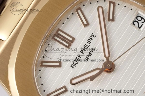 SunProtective Nautilus 5711 1R PPF 1:1 Best Edition White Textured Dial on Brown Rubber Strap 324CS V 8805