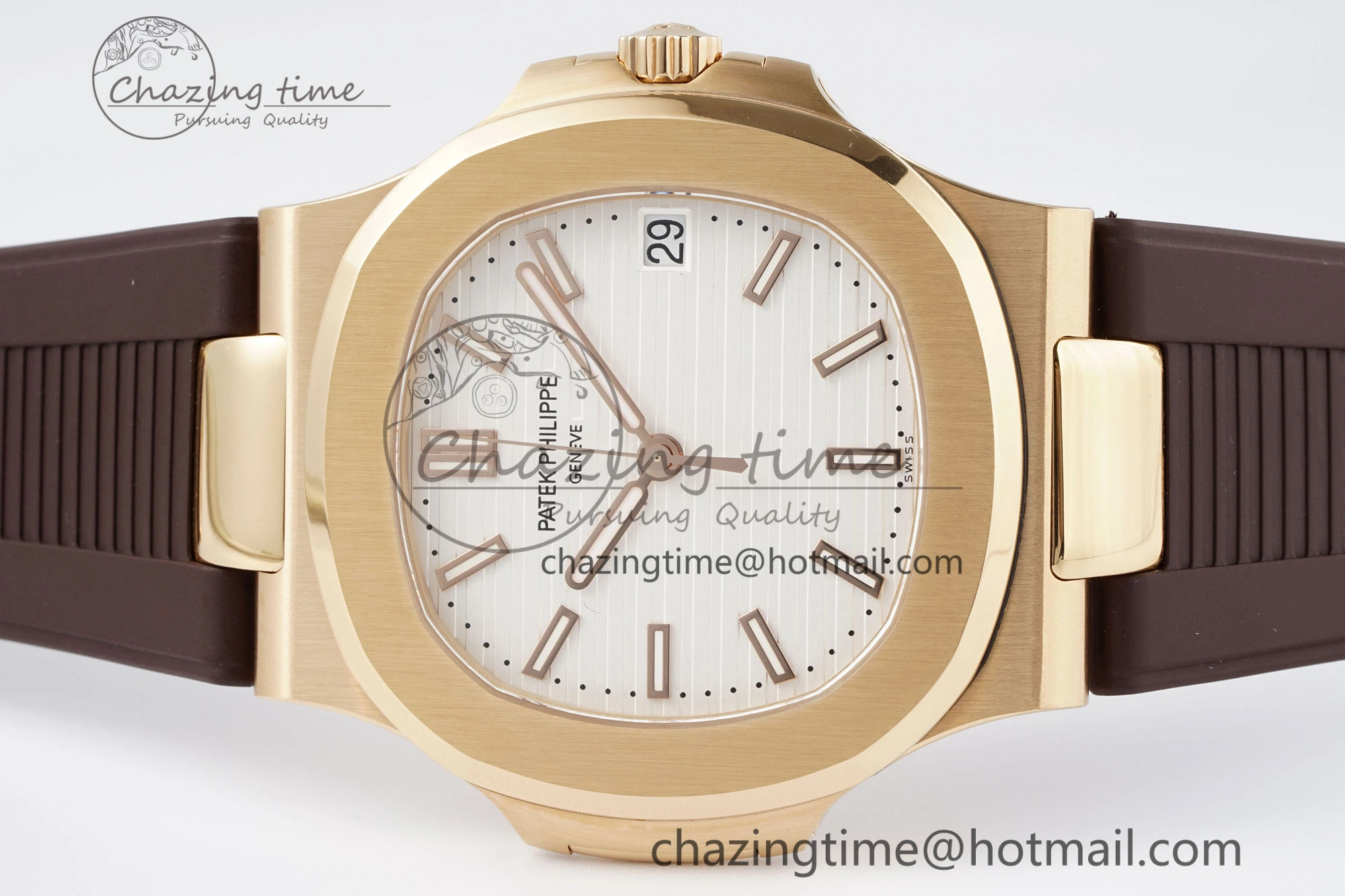 SunProtective Nautilus 5711 1R PPF 1:1 Best Edition White Textured Dial on Brown Rubber Strap 324CS V 8805