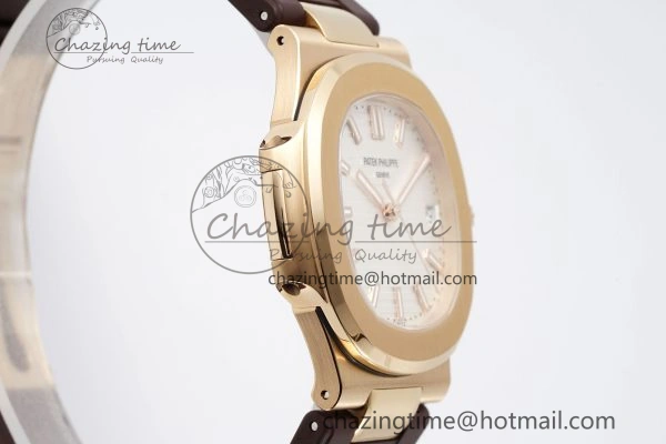 SunProtective Nautilus 5711 1R PPF 1:1 Best Edition White Textured Dial on Brown Rubber Strap 324CS V 8805