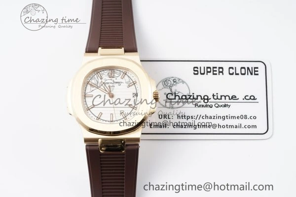 SunProtective Nautilus 5711 1R PPF 1:1 Best Edition White Textured Dial on Brown Rubber Strap 324CS V 8805