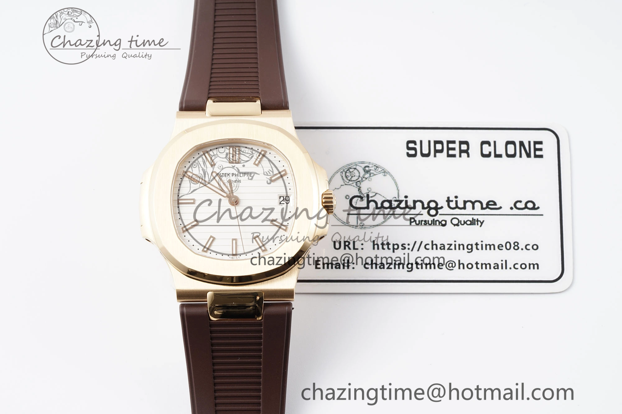 SunProtective Nautilus 5711 1R PPF 1:1 Best Edition White Textured Dial on Brown Rubber Strap 324CS V 8805