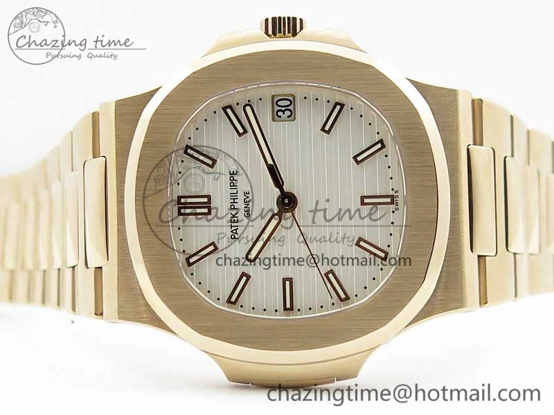 Nautilus 5711 1R PPF 1:1 Best Edition White Textured Dial on RG Bracelet 324CS (Free box) WellDesigned 8956