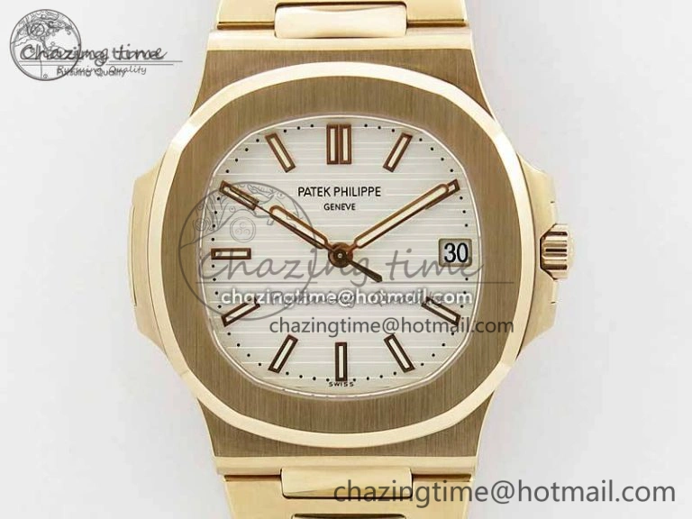 Nautilus 5711 1R PPF 1:1 Best Edition White Textured Dial on RG Bracelet 324CS (Free box) WellDesigned 8956