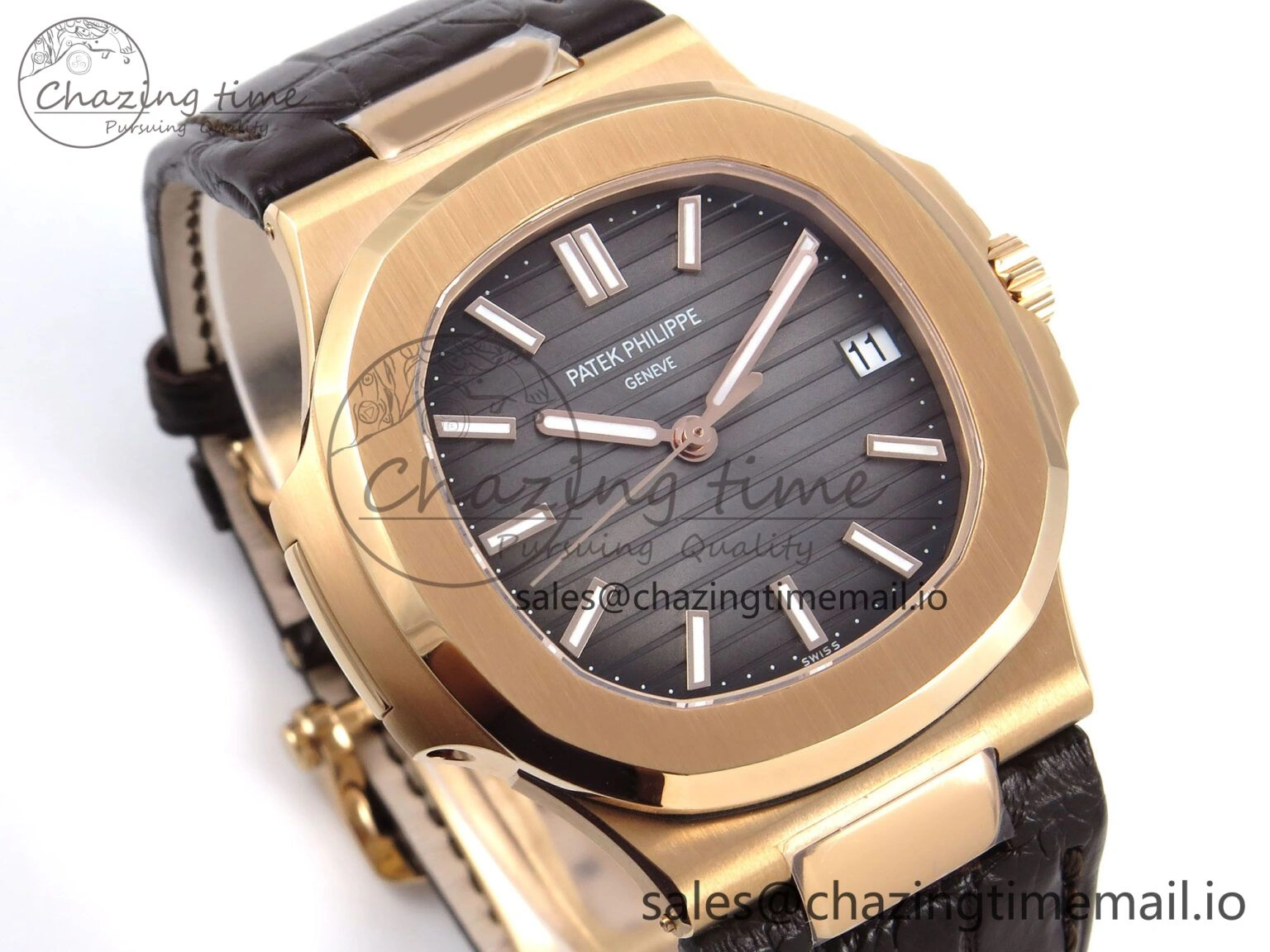 Nautilus 5711 1R RG 3KF 1:1 Best Edition Brown Textured Dial on Brown Leather Strap A324 Super Clone V WeatherProof 8704