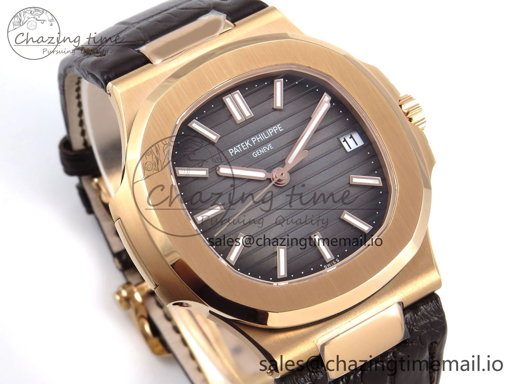 Nautilus 5711 1R RG 3KF 1:1 Best Edition Brown Textured Dial on Brown Leather Strap A324 Super Clone V WeatherProof 8704