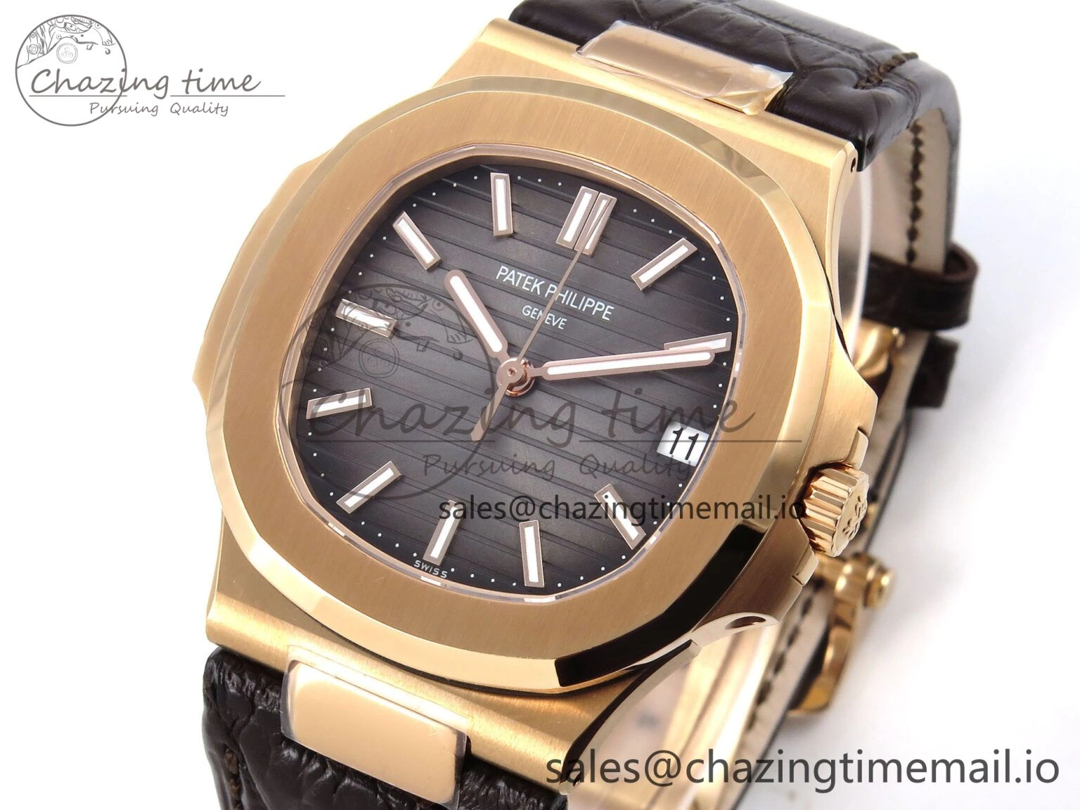 Nautilus 5711 1R RG 3KF 1:1 Best Edition Brown Textured Dial on Brown Leather Strap A324 Super Clone V WeatherProof 8704
