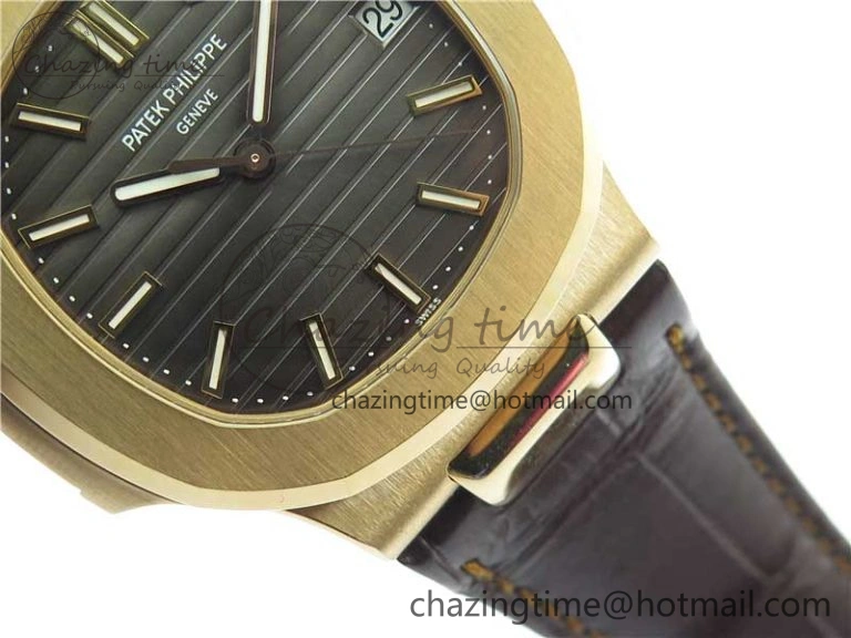 Nautilus 5711 1R RG 3KF 1:1 Best Edition Brown Textured Dial on Brown Leather Strap A324 Super Clone V Popular 8880