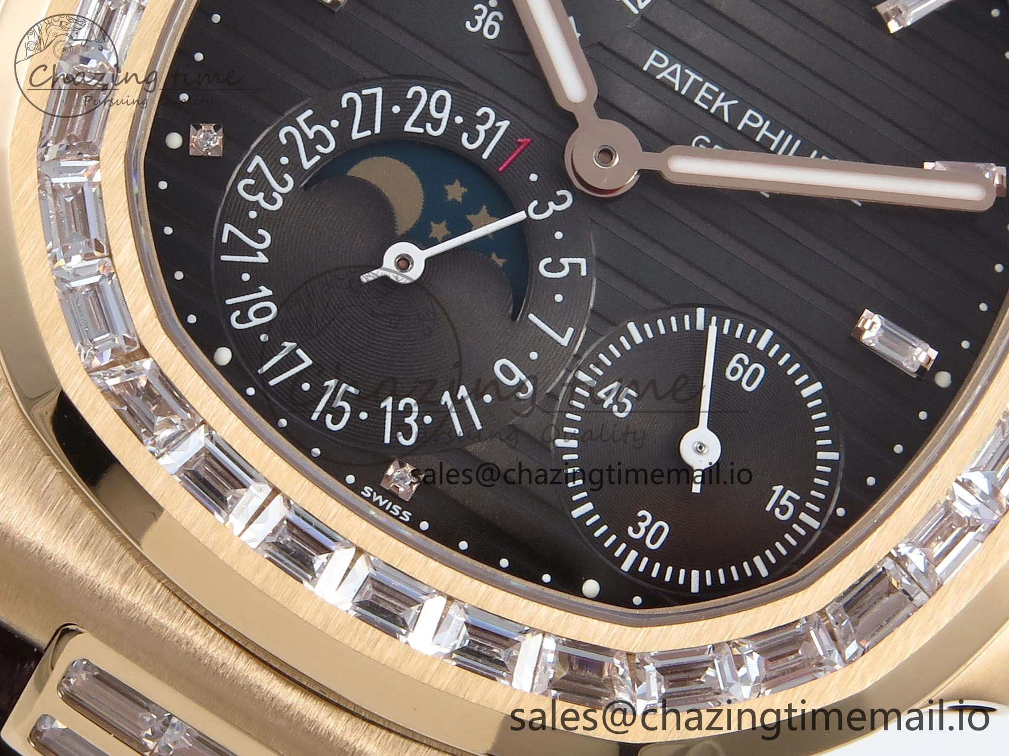 Nautilus 5712 RG PPF 1:1 Best Edition Gray Dial Diamonds Bezel on Brown Leather Strap A240 Super Clone V BestValue 8675