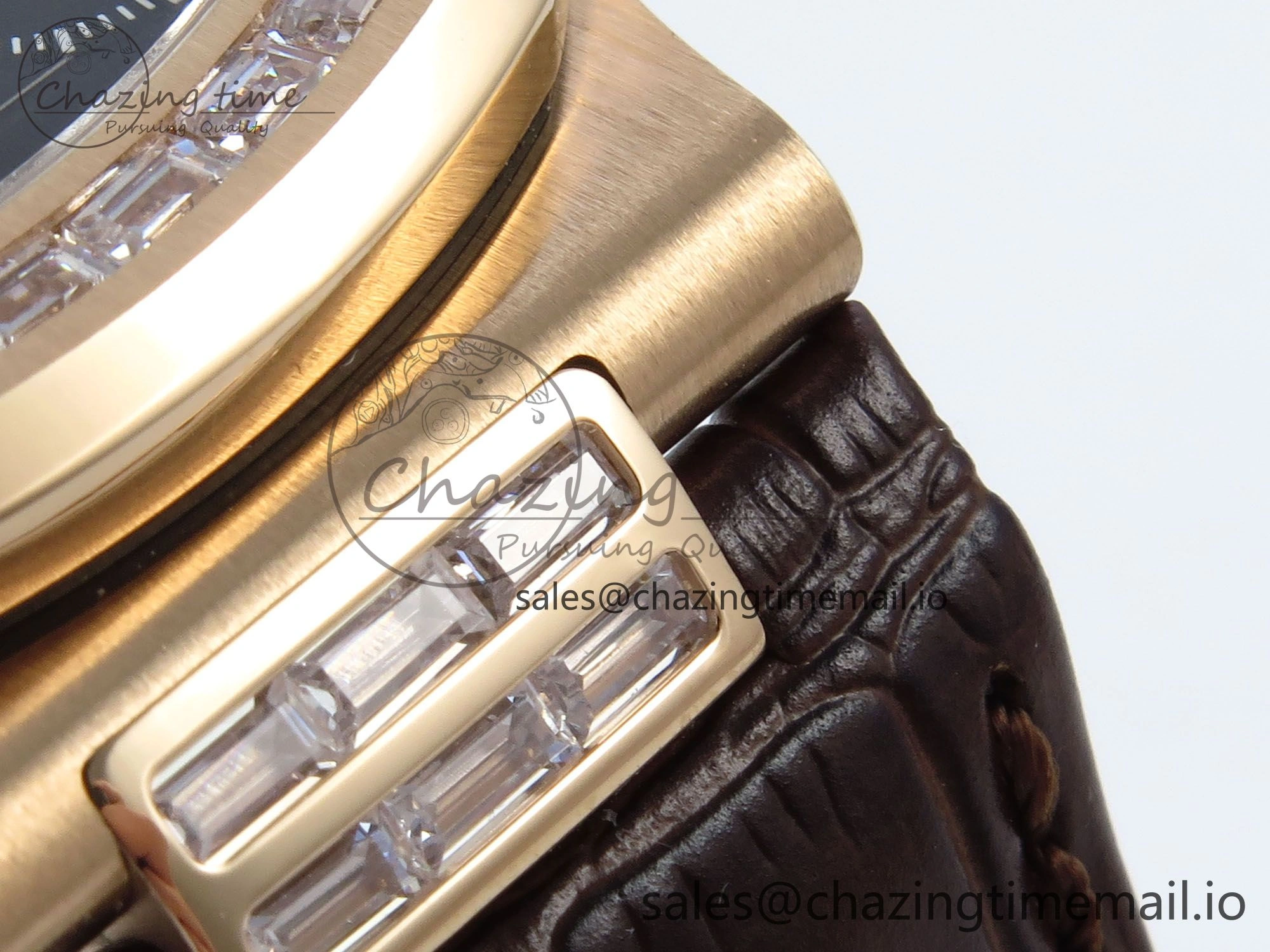 Nautilus 5712 RG PPF 1:1 Best Edition Gray Dial Diamonds Bezel on Brown Leather Strap A240 Super Clone V BestValue 8675