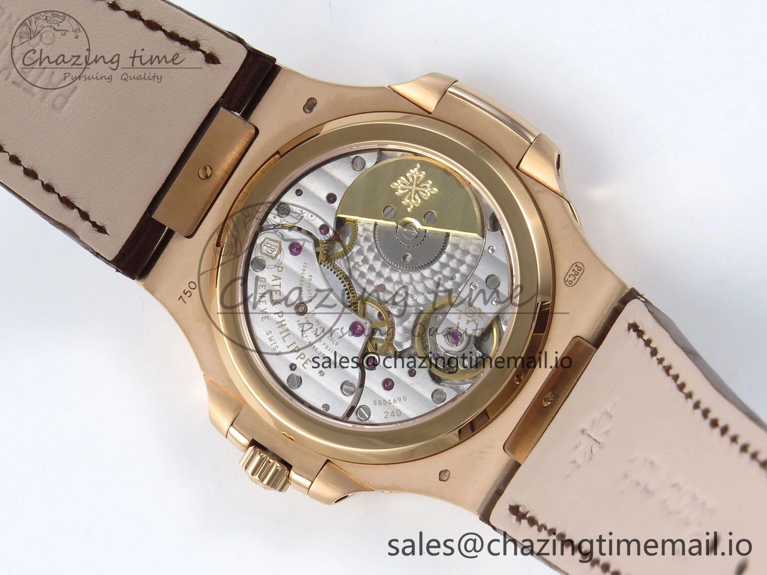 Nautilus 5712 RG PPF 1:1 Best Edition Gray Dial Diamonds Bezel on Brown Leather Strap A240 Super Clone V BestValue 8675