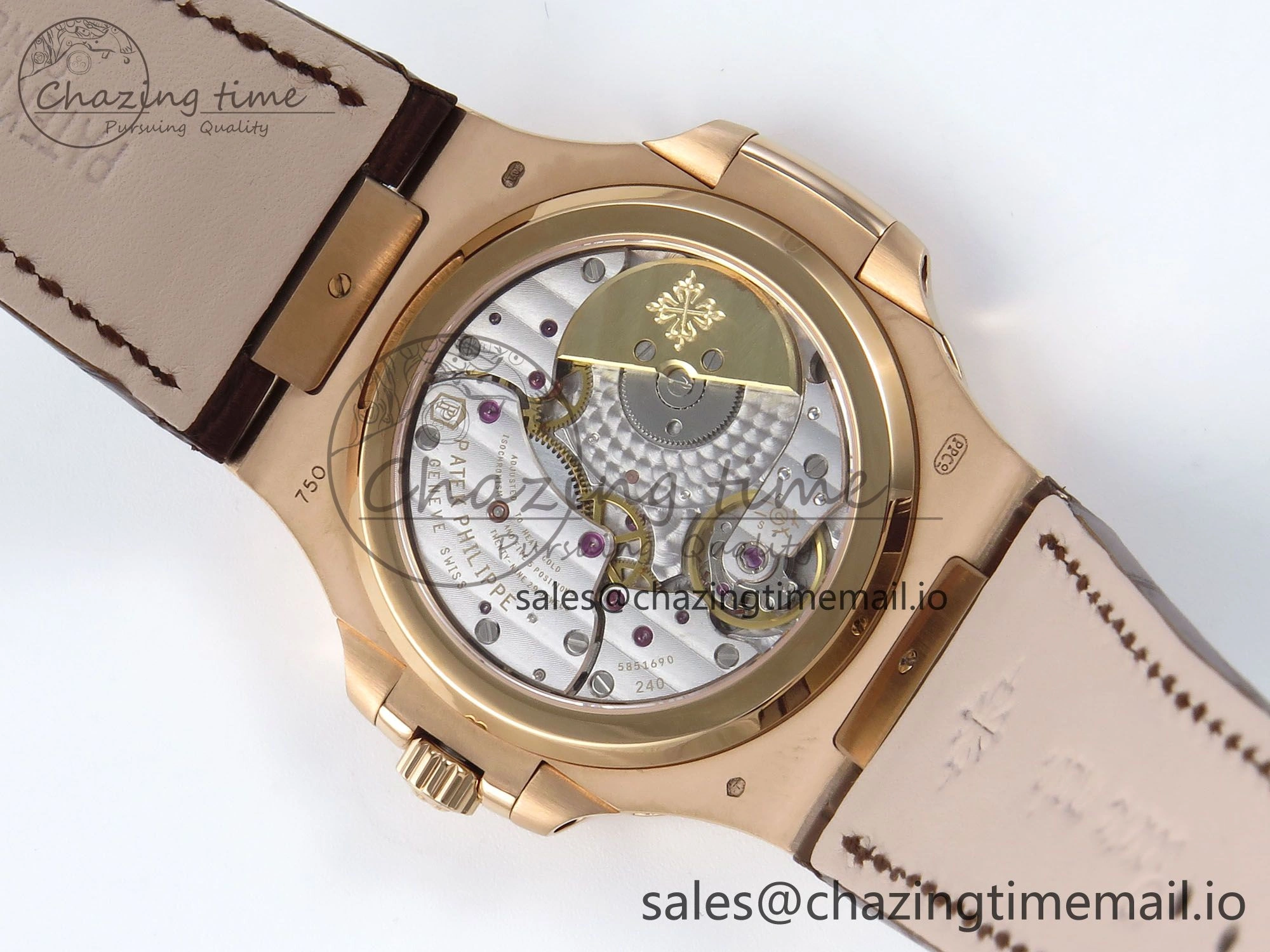 Nautilus 5712 RG PPF 1:1 Best Edition Gray Dial Diamonds Bezel on Brown Leather Strap A240 Super Clone V BestValue 8675