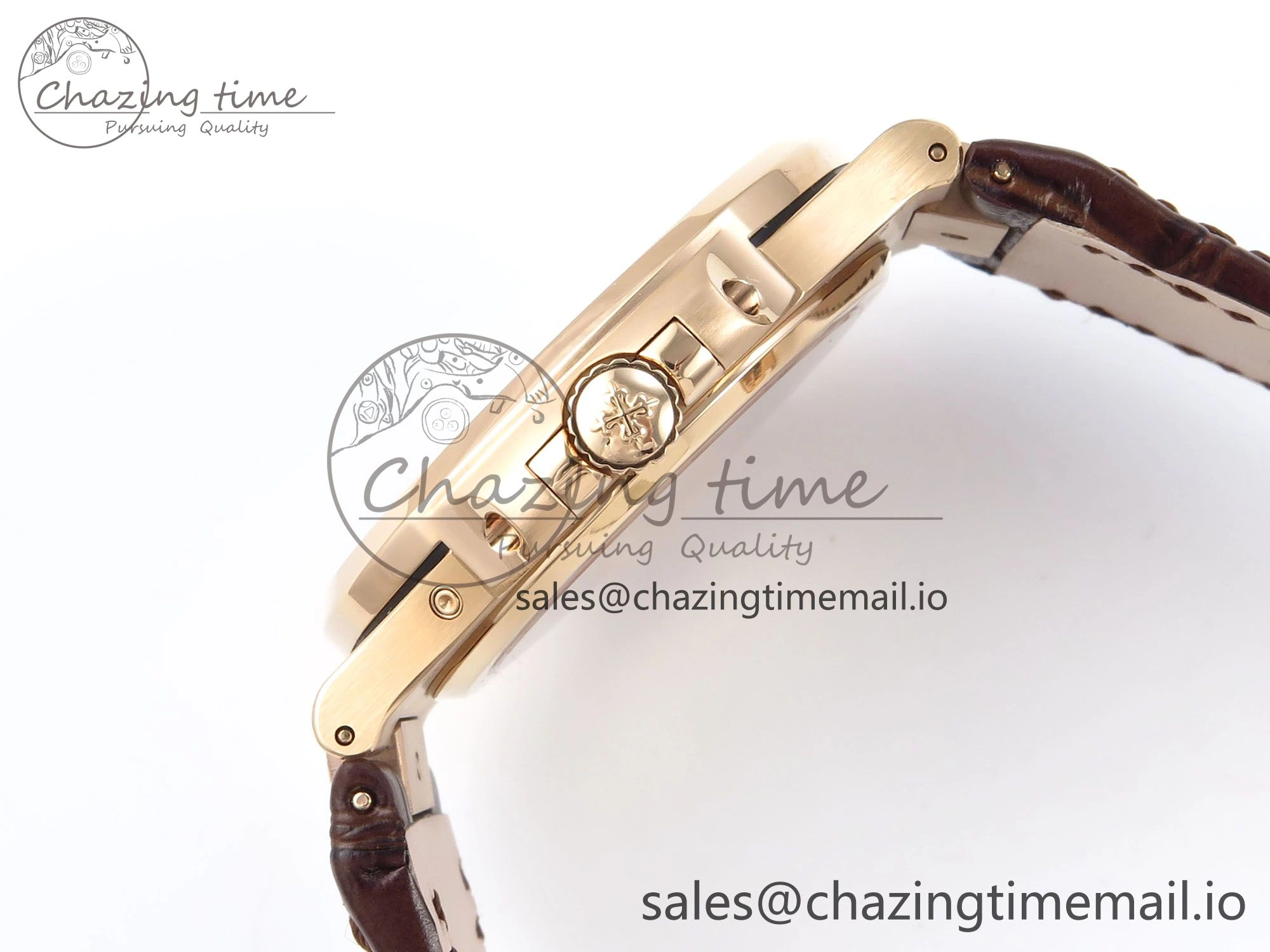 Nautilus 5712 RG PPF 1:1 Best Edition Gray Dial Diamonds Bezel on Brown Leather Strap A240 Super Clone V BestValue 8675