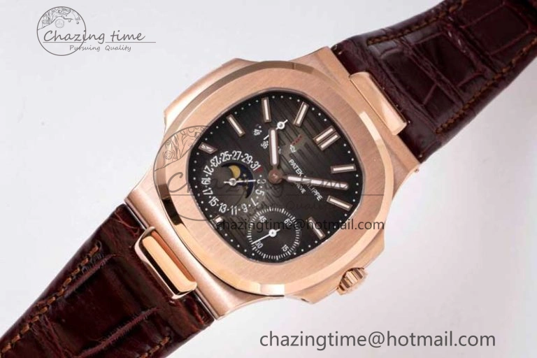 Nautilus 5712 RG PPF 1:1 Best Edition Gray Dial on Brown Leather Strap A Original 8828