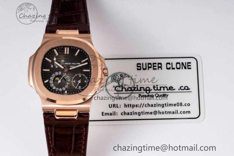 Nautilus 5712 RG PPF 1:1 Best Edition Gray Dial on Brown Leather Strap A Original 8828
