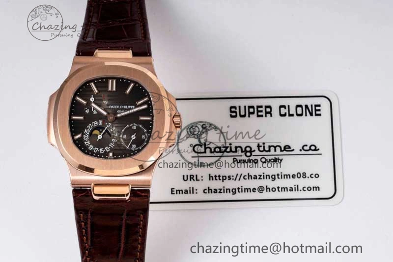 Nautilus 5712 RG PPF 1:1 Best Edition Gray Dial on Brown Leather Strap A Original 8828