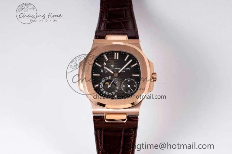 Nautilus 5712 RG PPF 1:1 Best Edition Gray Dial on Brown Leather Strap A Original 8828
