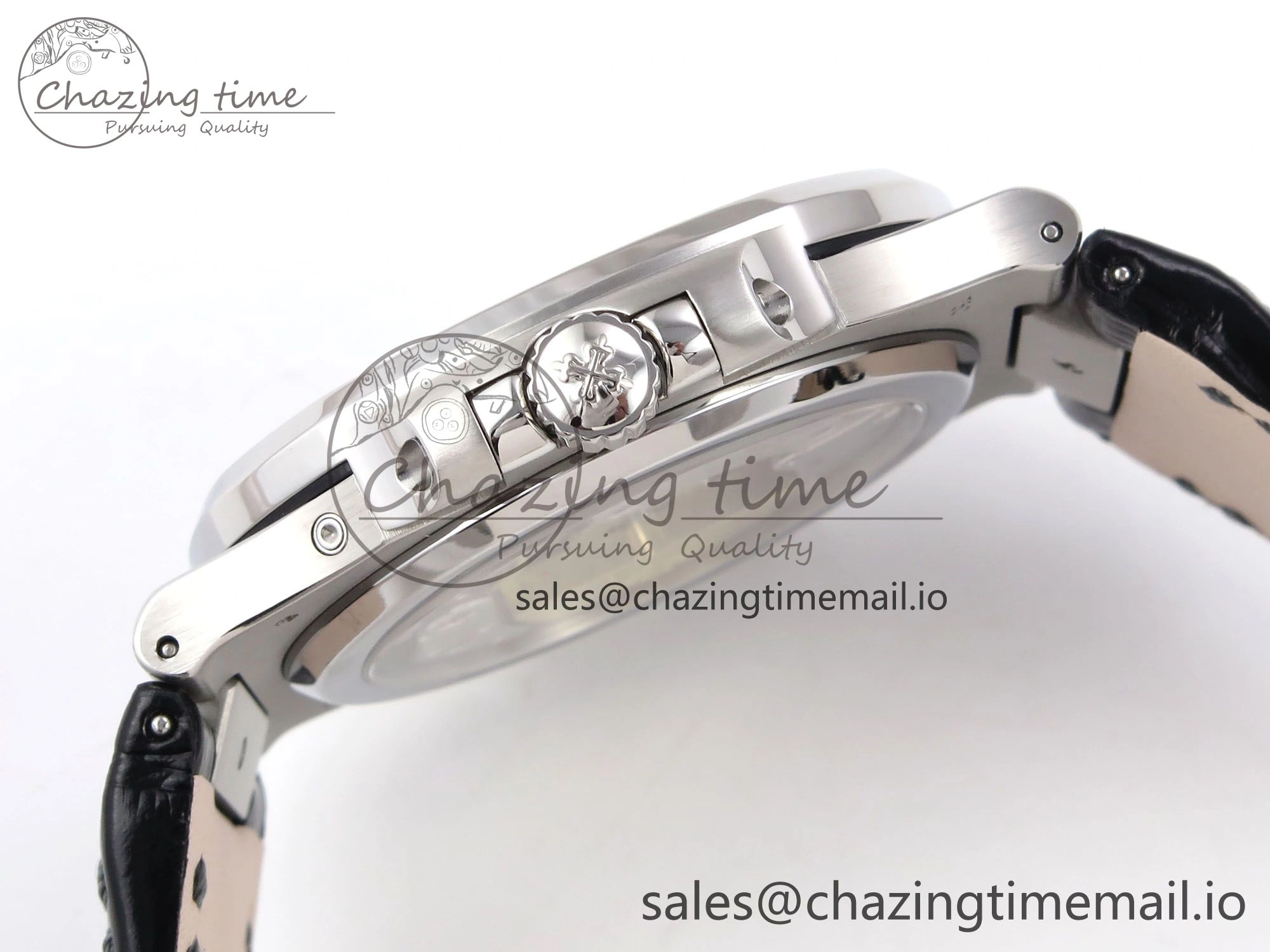 Nautilus 5712 SS PPF 1:1 Best Edition Blue Dial Diamonds Bezel on Black Leather Strap A240 Super Clone V MultiPurpose 8695